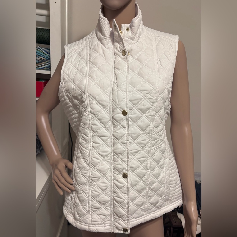 WEATHERPROOF Brand Quilted Lined Vest White with Gold Accents ADJUST. WAIST M. - Picture 7 of 15